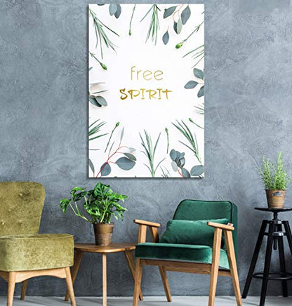 wall26 - Canvas Wall Art - Fresh Plants and Leaves with White Background with Free Spirit Quotes - Giclee Print Gallery Wrap Modern Home Art Ready to Hang - 12x18 inches - color: Artwork - 03, size: 18"L x 12"W