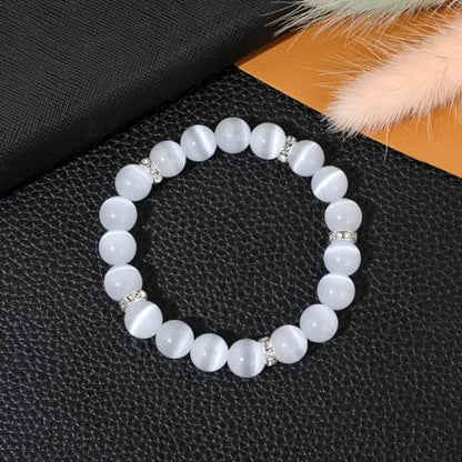 Healing Bracelet For Women Anxiety Crystal Bracelet Chakra Beaded Bracelets Rose Quartz Crystals And Healing Stones Yoga Bead Bracelet Calming Stretch Bracelet Stress Relief Gifts For Women - color: White-Cat Eye