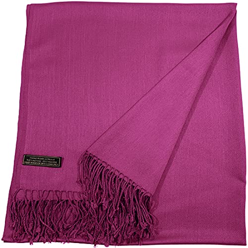 CJ Apparel Solid Color Tassels Design Nepalese Shawl Scarf Wrap Stole Throw Head Wrap Pashmina Gift Hand Made in Nepal New - color: Fuchsia Purple