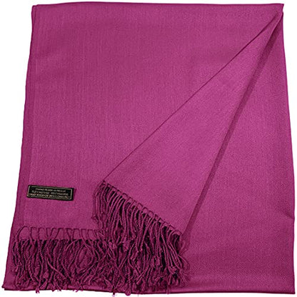 CJ Apparel Solid Color Tassels Design Nepalese Shawl Scarf Wrap Stole Throw Head Wrap Pashmina Gift Hand Made in Nepal New - color: Fuchsia Purple