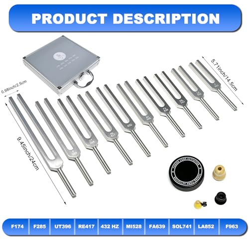 Solfeggio Tuning Forks Set, 10 pcs Unweighted Silver Solfeggio Tuning Forks, Aluminum Alloy with Tuning Fork Activator,2 Rubber Mallet, Cleaning Cloth and Exquisite Aluminum Box - size: Solfeggio 10 set Silver（(Upgraded)）