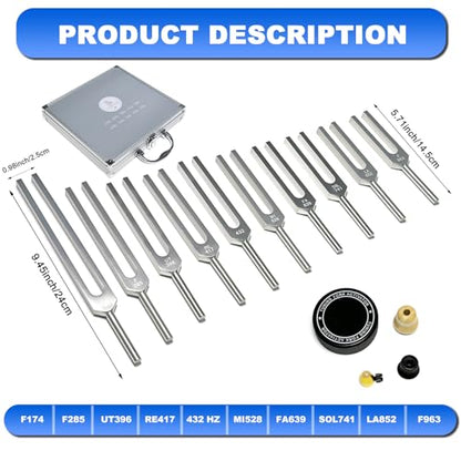 Solfeggio Tuning Forks Set, 10 pcs Unweighted Silver Solfeggio Tuning Forks, Aluminum Alloy with Tuning Fork Activator,2 Rubber Mallet, Cleaning Cloth and Exquisite Aluminum Box - size: Solfeggio 10 set Silver（(Upgraded)）