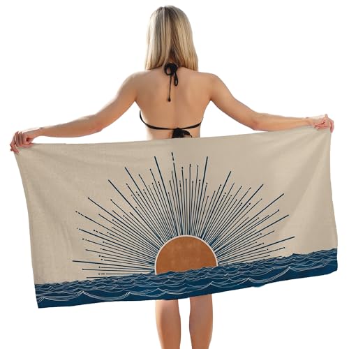 Boho Sunshine Beach Towel, Mid Century Modern Minimalist Sunshine Seascape Bath Towels, Boho Gifts for Women Men, Abstract Aesthetic Pool Swim Towels for Bathroom Decor, 60x30 Inches - color: Boho_2