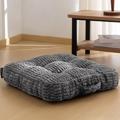 HIGOGOGO Floor Pillow Cushion for Adults, Meditation Cushion Pillow, Blended Corduroy Cover, Large Square Floor Sitting for Tatami Living Room or Yoga, 22x22 Inch, Dark Grey