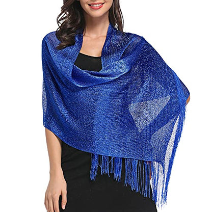 vimate Sparkling Metallic Shawls and Wraps for Evening Party/Wedding/Formal Dresses (With Free Buckle) - color: M#. Blue (With Blue Buckle)