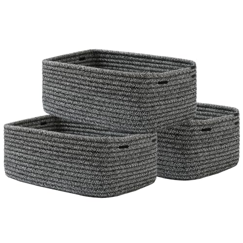 Small Woven Basket, 13.5 x 9.5 x 5 Inches, Storage Basket for Organizing, Cute Small Rope Shelf Closet Cube Storage Bins Baskets for Shelves, Dog Toy Gift Baskets Empty, 3 Pack Mixed Black - color: Mixed Black, size: 13.5"L x 9.5"W x 5"H