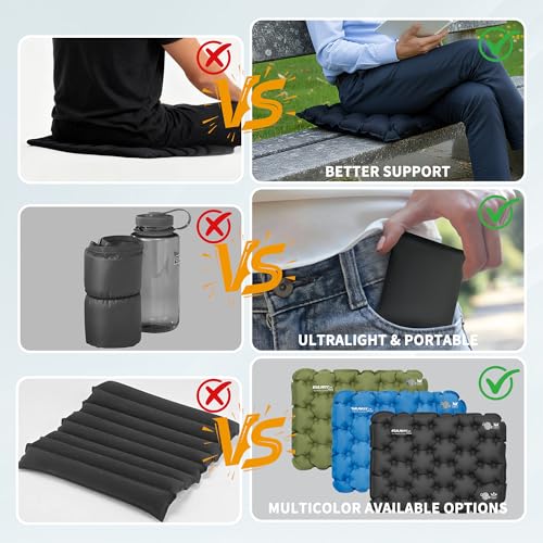 EULANT Inflatable Seat Cushion Lightweight Compact Stadium Seat Pad Camping Travel Air Seat Cushion for Airplane Hiking Bleachers Office Home Sports Events(Black) - color: Black