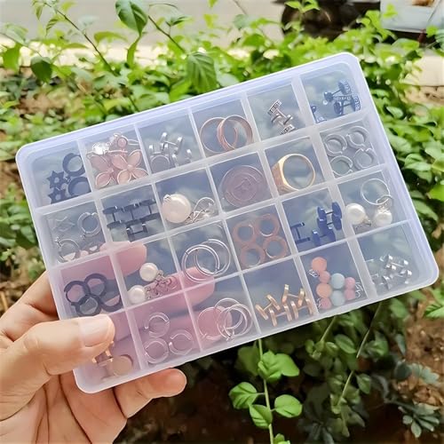Large Capacity 24 Compartments Clear Jewelry Box Organizer - Perfect for Jewelry, Crafts, Beads, and Accessories - Durable Plastic Container with Secure Closure