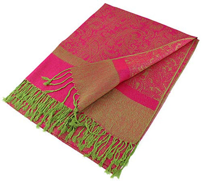 PASKMLNA Paisley Jacquard Pashmina Shawl Wrap Scarf Stole - color: Hotpink Green