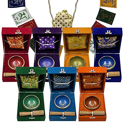 Chakra Singing Bowls Set Cuencos Tibetanos With Cushion Mallet Tulsi Beads Mala Tibetan Prayer Flag For Meditation Mindfulness - Style2 Size Small - color: Style#2 Small
