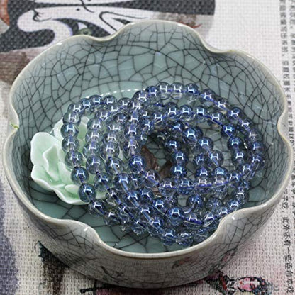Amandastone Natural Gemstone 8mm Round Beads Stretch Bracelet 7 Inch - color: Aqua Blue Aura Clear Quartz
