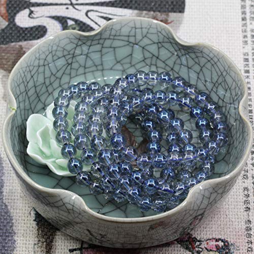 Amandastone Natural Gemstone 8mm Round Beads Stretch Bracelet 7 Inch - color: Aqua Blue Aura Clear Quartz