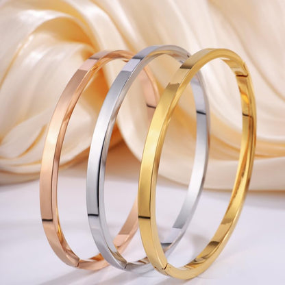 Gold Bangle for Women - 18K Gold Plated Stainless Steel Love Friendship Crystal Bracelets with Cubic Zirconia - color: 3mm bangle - Rose Gold