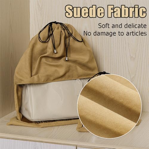 Dustproof Drawstring Suede Fabric Bags,Premium Transparent Purse Bags with PVC Clear Window,Handbags Shoe Toy Dust Cover Bags for Storage and Travel