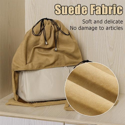 Dustproof Drawstring Suede Fabric Bags,Premium Transparent Purse Bags with PVC Clear Window,Handbags Shoe Toy Dust Cover Bags for Storage and Travel