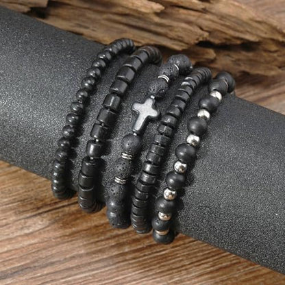 MILAKOO Mens Beaded Bracelets Tribal Wooden Elastic Adjustable Prayer Beads Wrap Cuff for Women - color: B: 5pcs-black