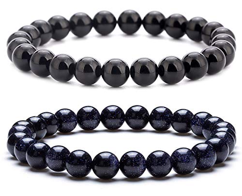 Men Women 8mm Natural Stone Lava Rock Diffuser Bracelet Elastic Yoga Agate Beads Bracelet Bangle - color: Set 4