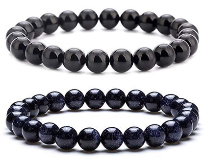 Men Women 8mm Natural Stone Lava Rock Diffuser Bracelet Elastic Yoga Agate Beads Bracelet Bangle - color: Set 4