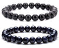 Men Women 8mm Natural Stone Lava Rock Diffuser Bracelet Elastic Yoga Agate Beads Bracelet Bangle - color: Set 4