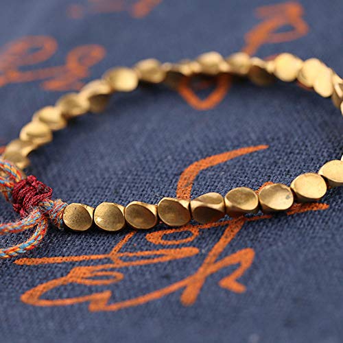 Acxico 2Pcs Tibetan Buddhist Braided Cotton Copper Beads Lucky Rope Bracelet Bangle