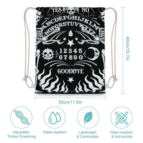 Skull Skeleton Witch Board Tarot Black Art Portable Canvas Drawstring Backpack with Drawstring Pockets 30x40cm - color: Skull Skeleton Witch Board Tarot Black Art, size: 30x40cm
