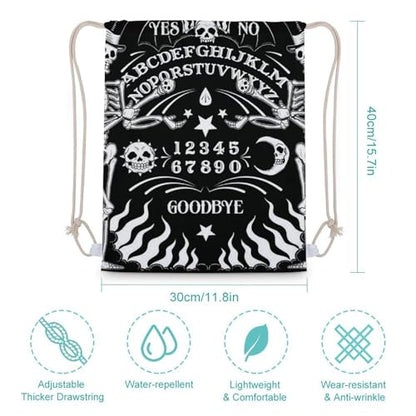 Skull Skeleton Witch Board Tarot Black Art Portable Canvas Drawstring Backpack with Drawstring Pockets 30x40cm - color: Skull Skeleton Witch Board Tarot Black Art, size: 30x40cm