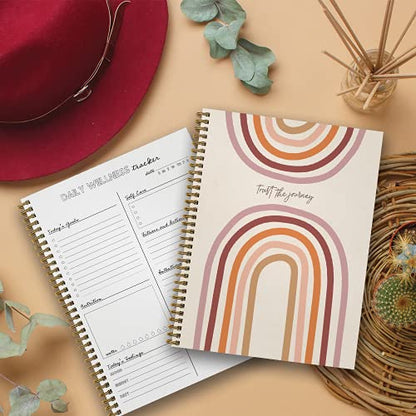 Softcover Trust The Journey 8.5" x 11" Motivational Spiral Health Journal/Notebook, 120 Daily Wellness Tracker Pages, Durable Gloss Laminated Cover, Gold Wire-o Spiral. Made in the USA - style: Trust the Journey