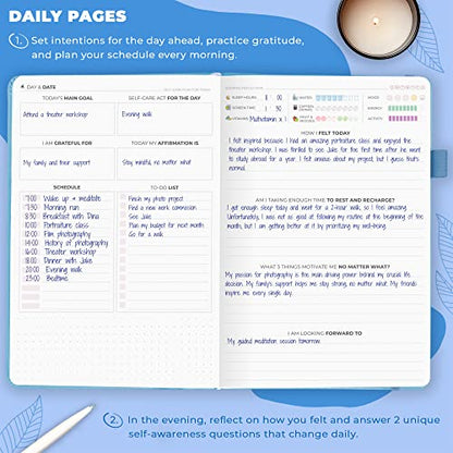 Clever Fox Self-Care Journal – Daily Reflection Notebook – Mental Health & Personal Development Planner, Meditation & Mood Log, A5 (Light Blue) - color: Light Blue, size: A5 (5.8'' x 8.3'')