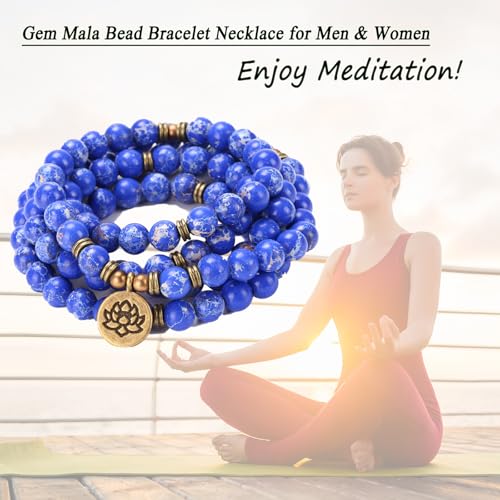 Mala Bead Strand Bracelet, 108 Buddhist Prayer Beads Yoga Meditation Green Malachite Beads Necklace Women man - style: Blue Jasper