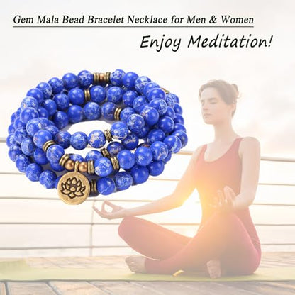 Mala Bead Strand Bracelet, 108 Buddhist Prayer Beads Yoga Meditation Green Malachite Beads Necklace Women man - style: Blue Jasper