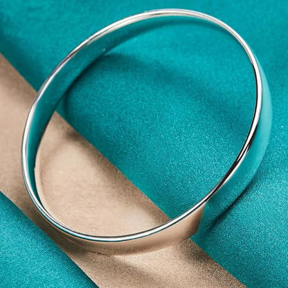 Handmade 925 Sterling Silver Bangle Bracelet Simple Silver/Gold Adjustable Cuff Bangles Durable Stainless Steel bracelet for Men &Women Daily Jewelry Gift for Anniversary Birthday Gift - color: silver 008