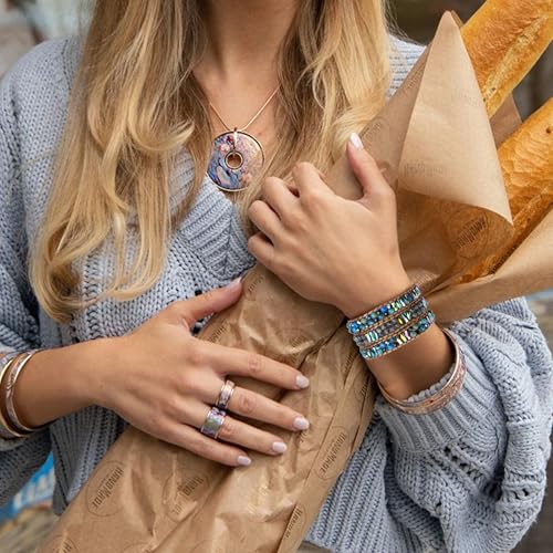 JR.DM Boho Beaded Bracelets for Women - Handmade Adjustable Crystal Natural Stone Bead Wrap Bracelets, Bohemian Jewelry Braided for Unique Birthday Gifts - color: A4 Blue Emperor Stones