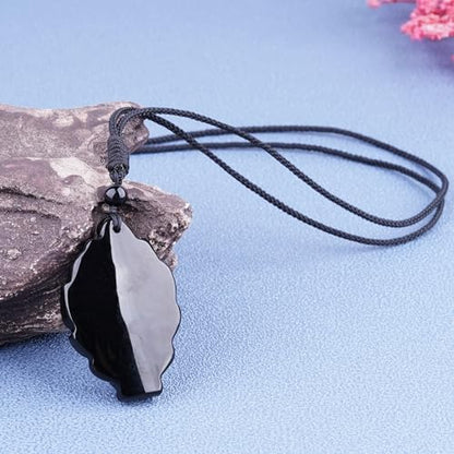 Black Obsidian Necklace Protection Pendant with Extended Bead Chain Healing Crystal Stone Amulet Necklace for Men Women - color: FoxC