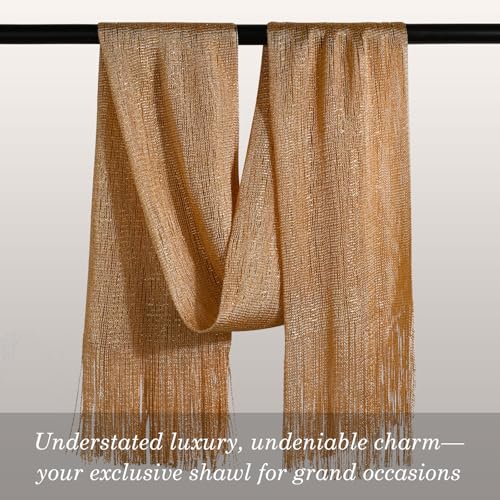 Sumolux Shawls Wraps for Evening Dresses Metallic Glitter Shawls Scarf for Women Sparkling Wedding with Free Buckle - color: Light Brown