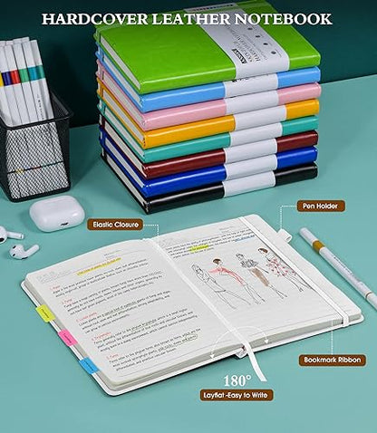 Ansopu Lined Journal Notebook for Writing, A5 100 GSM Thick Paper, Leather Hardcover Journal for Woman Men, Travel Journal Diary 160 Pages(5.75'' X 8.38'' White) - color: White