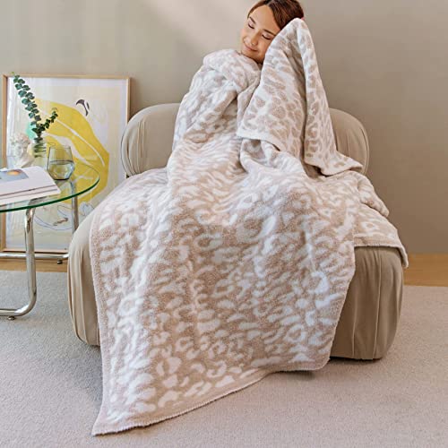 Ultra Soft Leopard Throw Blanket (50x60 inches) Microfiber Blankets Plush Warm Reversible Cheetah Blanket Leopard Pattern Throw for Couch Bed Sofa - Khaki, 50"x60"