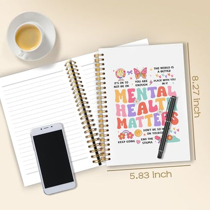 WARDOS Mental Health Matters Notebook Journal 5.5x8.3, Boho Rainbow Floral Therapy Journaling Notebook for Women Teens, Guided Journal for Mental Health, Psychology Gifts