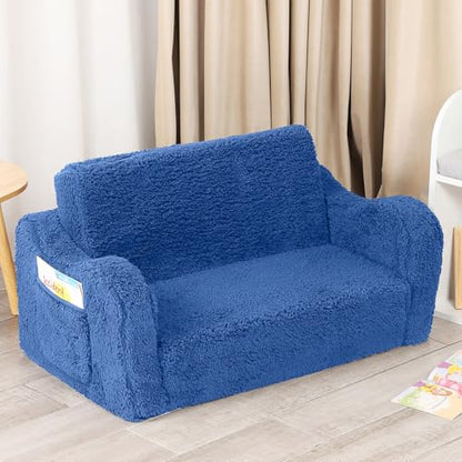 MOMCAYWEX Kids Sofa, 2-in-1 Flip-Out Foam Couch, Soft Play Lounge Chair for Toddlers and Children, Extra Wide, Sky Blue - color: Sky Blue, size: Large