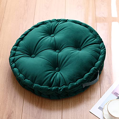 Tufted Velvet Floor Cushion, Round Thick Seating Cushion with Carrying Handle, Patio Meditation Pillow Tatami Chair Pads, 20"x20"x3.9", Emerald Green - color: R-emerald Green
