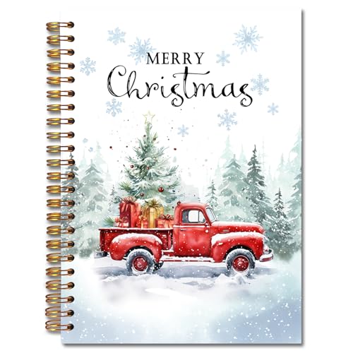 JINYO Winter Christmas Red Truck Notebook, Merry Christmas Journal, Farmhouse Xmas Tree Forest Journal for Women, Winter Spiral Notebook 5.5x8.3 Inch