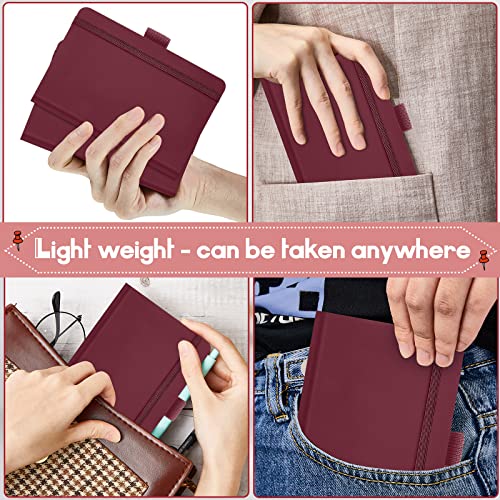 Laumoi Small Notebooks A6 Pocket Journals 3.5 x 5.5 Inch Small Leather Notebook Mini Ruled Lined Journal with Elastic Band Pen Holder Page Marker Ribbons(Wine Red,40 Pieces) - color: Wine Red