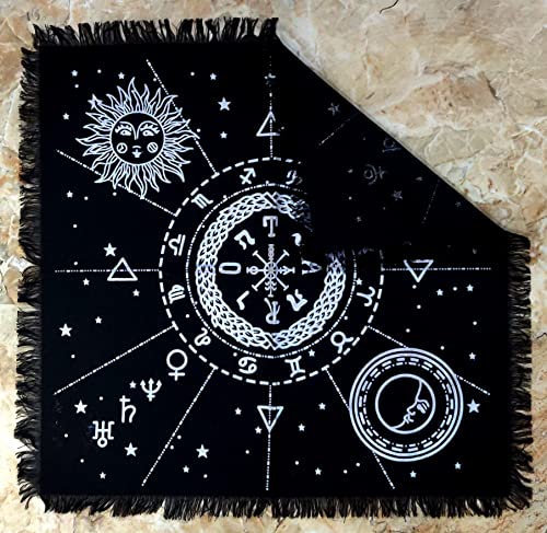 INDACORIFY Silver Celestial Constellation Altar Table Top Cloth with Fringes Alter Tarot Witchcraft Sacred Cloth 18x18 in (Silver Celestial Constellation) - color: Silver Celestial Constellation