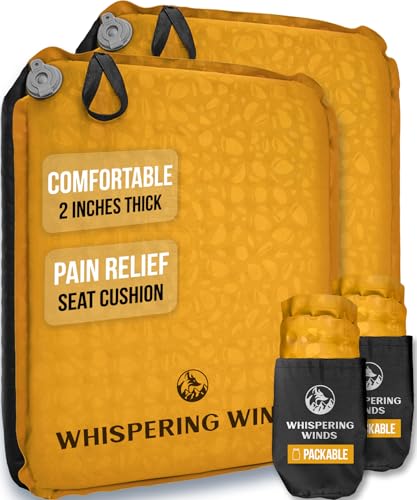 Whispering Winds Inflatable Seat Cushion - Comfortable Blow-up Foam Pad for Airplane, Travel, Stadium, Outdoors, Camping, Car & More - color: Dark Gold - 2pack, size: Large