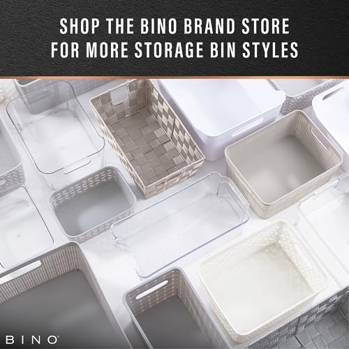 BINO l Plastic Storage Baskets, Medium - Grey | THE BLOSSOM COLLECTION l Multi-Use Organizer Bin l Built-in Handles l Plastic Woven Basket for Organizing l Pantry & Home Organizing Basket