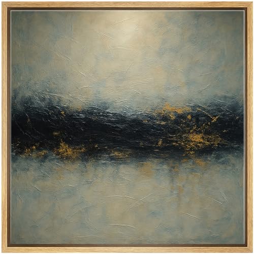 SIGNWIN Framed Canvas Print Wall Art Textured Abstract Horizon in Blue and Gold Modern Earthy Landscape Illustrations Fine Art Farmhouse/Country for Living Room, Bedroom, Office - 16"x16" Natural - color: Bs18-2507-edw18, size: 16L" x 16W"
