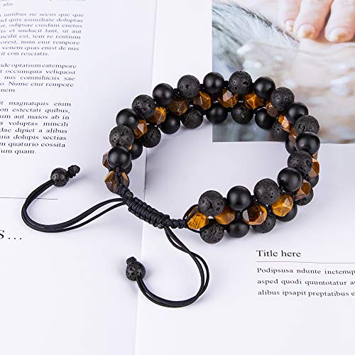 8mm Natural Lava Rock Stone Bracelets for Men, Healing Crystal Essential Oil Diffuser Beads Bracelet Chakra Yoga Energy Anxiety Gemstone Bracelet - color: Yellow Tiger Eye + Lava Rock + Agate