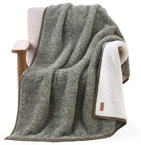 BEARPAW Sherpa Throw Blanket - Ultra Soft Plush Warm Reversible Fluffy Blanket for Bed Couch Sofa & Living Room Decor, House Decor, Room Decor Gifts for Women - 50"x70" (Green, Throw - 50" x 70") - color: Green
