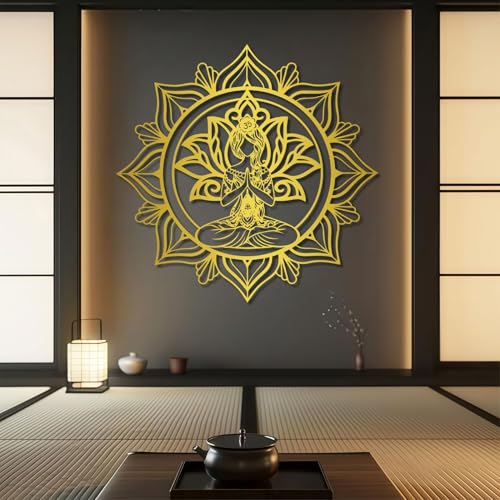 Metal Mandala Zen Wall Art, Zen Wall Decor, Lotus Flower Yoga Metal Wall Art, Meditation Wall Decor for Living Room, Bedroom, Yoga Room (Gold,31" H x 31" W / 80x80cm) - color: Gold, size: 31"H x 31"W / 80x80cm