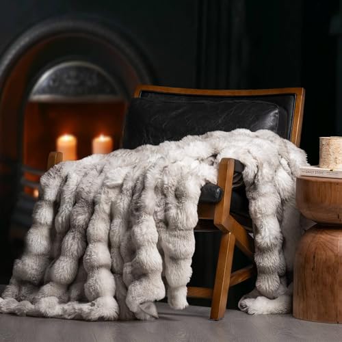 EverGrace Ultra Soft Luxury Fluffy Faux Rabbit Fur Throw Blanket, Thick Warm Bubble Throw for Bed, Cozy Plush Reversible Blankets for Couch, Chair, Sofa, Light Grey, 60x80 Inches - color: Marble Grey, size: 60"x80"
