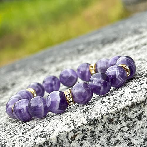 Healing Bracelet For Women Anxiety Crystal Bracelet Chakra Beaded Bracelets Rose Quartz Crystals And Healing Stones Yoga Bead Bracelet Calming Stretch Bracelet Stress Relief Gifts For Women - color: Purple-Amethyst